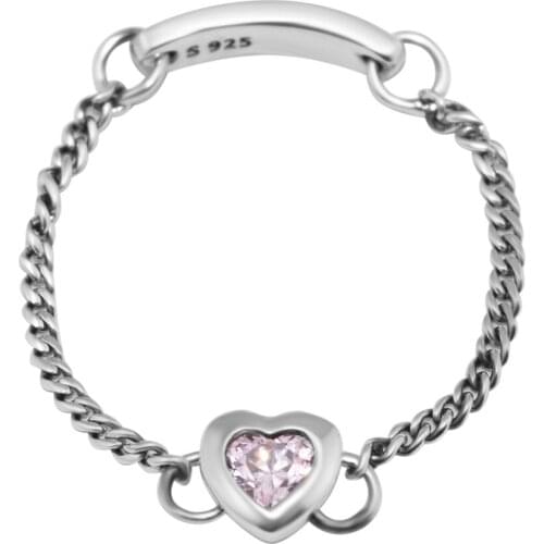 QANDOCCI Spirited Heart Ring 925 Sterling Silver Pink CZ Decoration Rings for Women Wedding Gift Jewelry Accessories Hot Sale