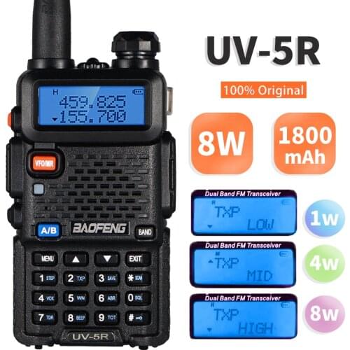 Real 8W Baofeng UV-5R Walkie Talkie UV5R Dual Band Amateur Ham Radio UV 5R Powerful Portable Two Way Radio VHF UHF Transceiver