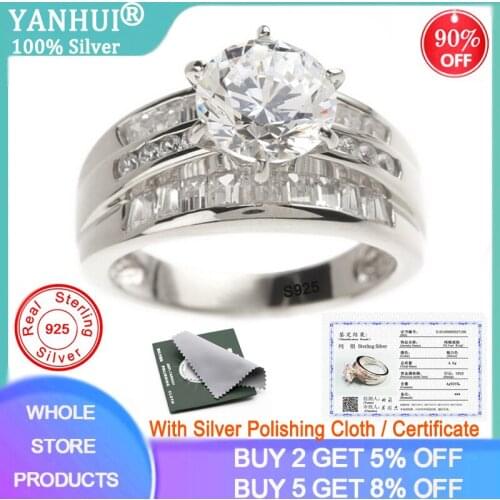 With Certificate Luxury Brand Original 925 Silver Rings European and American Style 2.0ct CZ Zircon Fashion Rings for Women R166