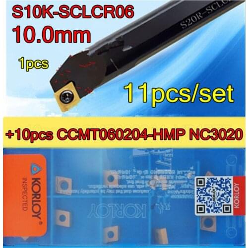 S10K-SCLCR06=10mm CNC Inner hole Turning Tool 1pcs + 10pcs CCMT060204-HMP NC3020=11pcs/set Processing steel