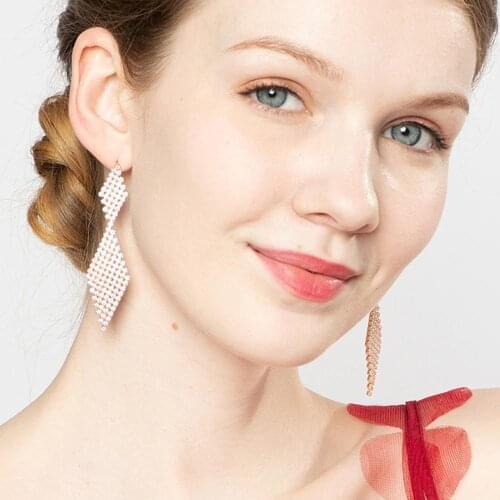 925 Silver Double Rhombus Sparkling Long Tassel CZ Cubic Zirconia Bridal Wedding Earrings For Women 6pcs Lot Wholesale