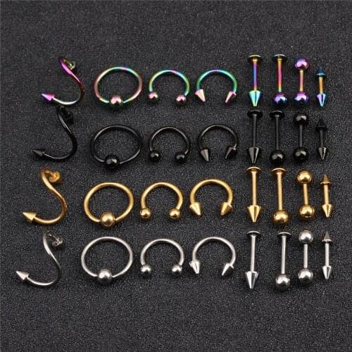 16pcs/set Spiral Fake Nose Rings Earring Stud Septum Rings Nose Clip For Women Men Punk Nose Pircing Studs Body Piercing Jewelry