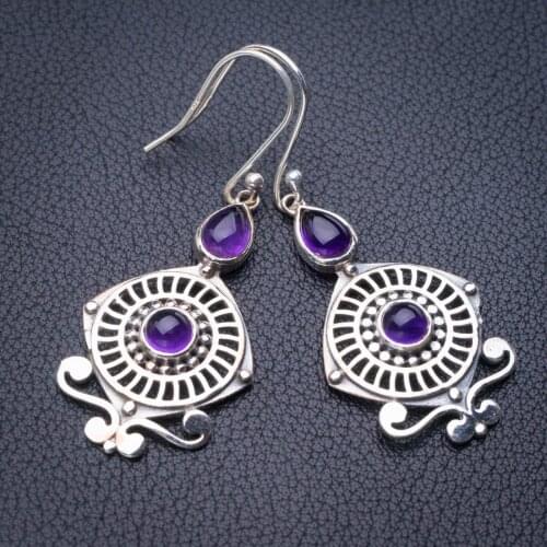 StarGems Natural Amethyst Handmade 925 Sterling Silver Earrings 2" E1183