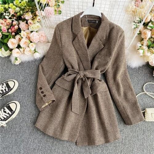 Fresh style Spring/Autumn female casual jacket coat hand-tassel loose coat checkered Tweed coat jacket lapel thick jacket