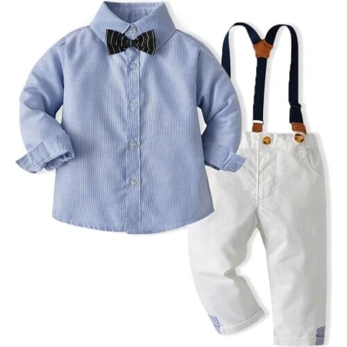 Tem Doger 2021 Autumn Winter Baby Boy Clothing Set Bow Tie Shirt+Suspenders Pants 2Pcs Outfits Toddler Formal Wear Clothes
