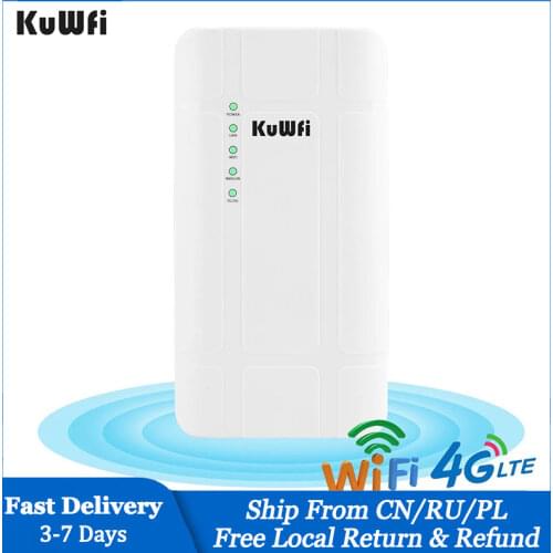 KuWFi 300Mbps Waterproof Outdoor 4G LTE CPE Router with POE adapter CAT4 3G/4G SIM Card WiFi Router for IP Camera/Outside WiFi