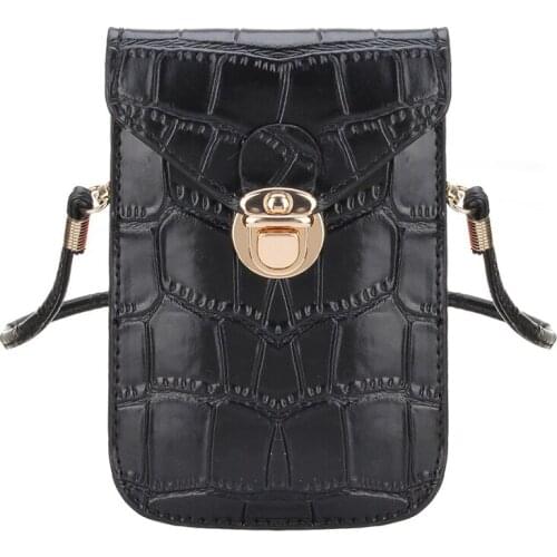 Women Handbag Black Clutch Purse Handbag Flap Black Silver Mobile Phone Mini Bags Small Clutches Shoulder Bag Crocodile Leather