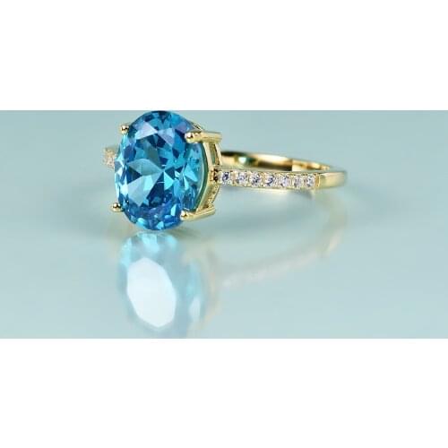 GEMS BEAUTY 14K Gold Filling Sterling Silver Engagement Rings For Women Oval Paraiba Simulant Diamond Handmade Rings