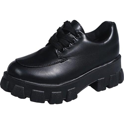 Chunky Platform Creppers Punk Gothic Oxfords NEW 2021 Autumn Winter Shoes Women Black White Solid Black Leather Shoes Plus Size