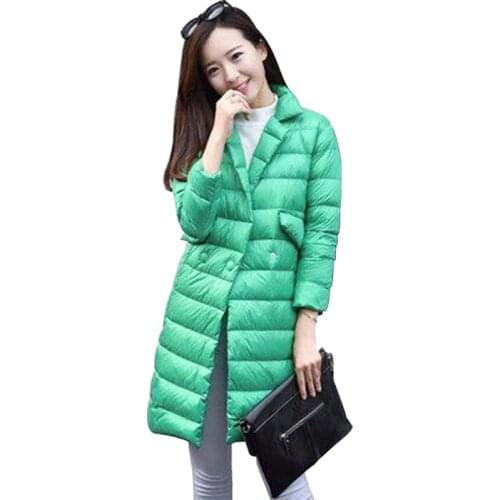 Winter New Fashion Women Soft Down Jacket Leisure Mujer Pocket Long Wadded Coat Green Office Warm Cotton Loose Parkas Ly34