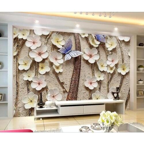 Customized large-scale 3D mural wallpaper 3D three-dimensional flower relief TV background wall Nordic decorative painting