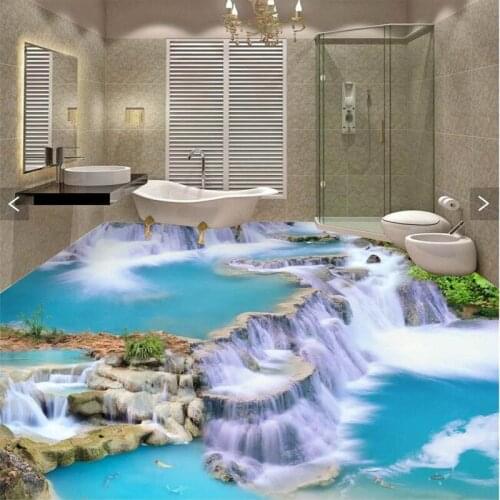 Beibehang Floor painting 3D Wallpaper clear river stone Bathroom Floor Mural-3d PVC Wall paper Self-adhesive Floor Wallpaper-3d
