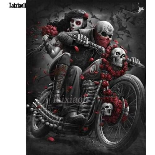 5d diamond painting girl motorcycle full square round drill diamond mosaic skull couple 3d picture embroidery sticker decoration