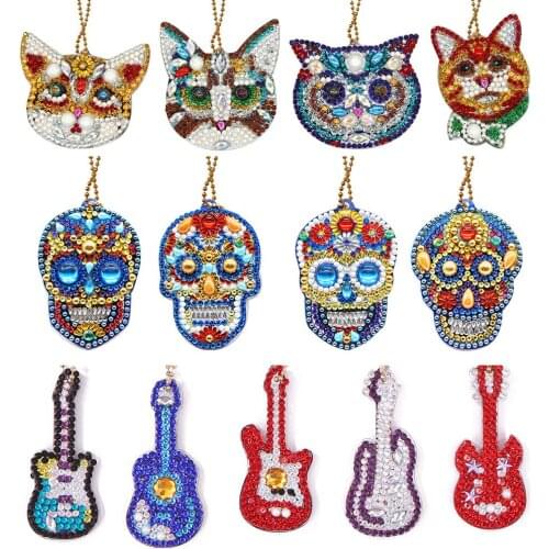 4pcs 5D DIY Diamond Painting Keychain Rhinestone Embroidery Pendant DIY Craft Kits Mosaic Cross Stitch Diamond Painting