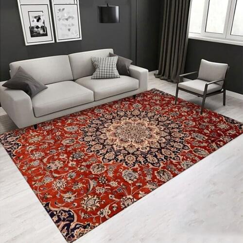 American Persian Rugs Living Room Retro Red Flower Design Interior Entrance Carpet Bedroom Hall 3D Ethnic Bedside Rug Washable
