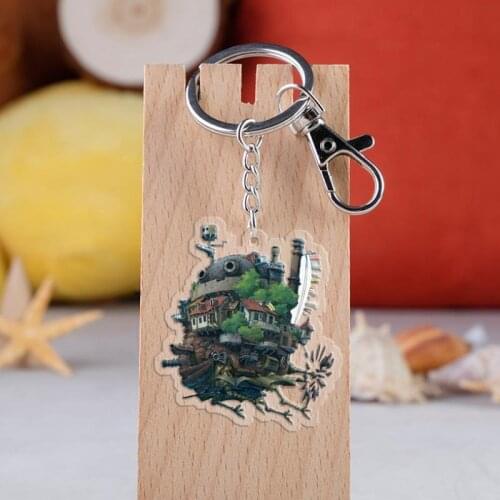 1pc Japan Anime Movie Howls Moving Castle Keychain Creative Cartoon Acrylic Castle Pendent Keyring Figure Toys Gift