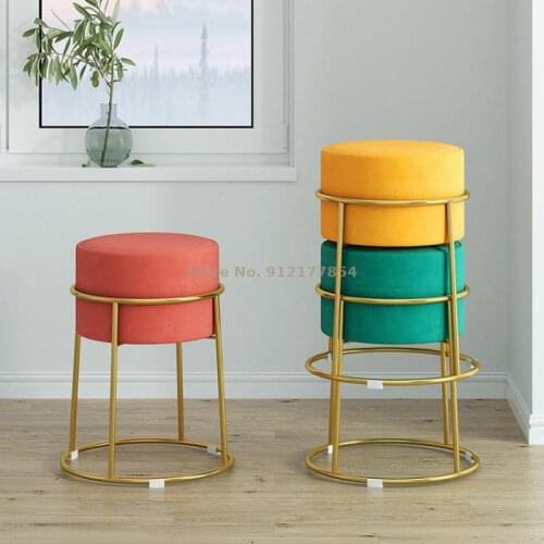Home wrought iron chair small round stool velvet bench fashion dining stool simple creative round stool shoe changing stool make