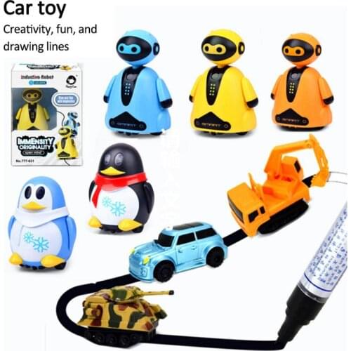 New Magical Inductive Kids Toys Drawn Line Pen Car Truck Vehicles Tank Robot Penguin Walking Tank Car Induction Toys For Kids