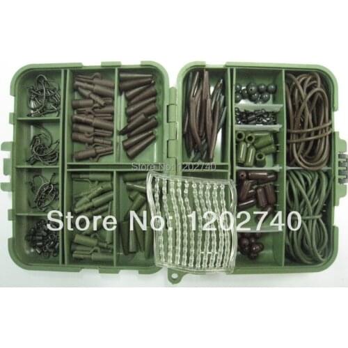 Carp Tackle Box with 262PCS Carp Hooks Barbed (size 6,8,10), safety lead clips, Rig tubes, Beads, Swivels, Clear boilie stop