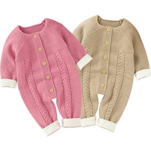 Winter 0-24M Newborn Girl Boy Knitted Infant Kids Jumpsuits Baby Rompers Clothes Outfits Long Sleeve Cotton Overalls Solid Color
