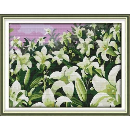 Joy Sunday Lilies Counted Cross Stitch Kit 14CT 11CT Canvas Printed Home Decor Stamped Fabric Painting DIY Needlework Embroidery