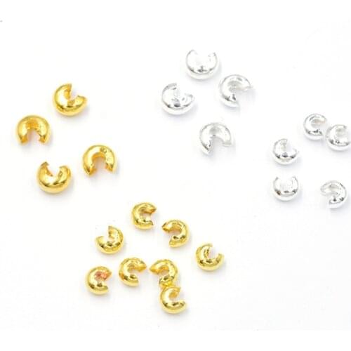 100pcs Gold Silver Color Copper Round Covers Crimp End Charms Beads for DIY Jewelry Making Finding Supplies Pick Size