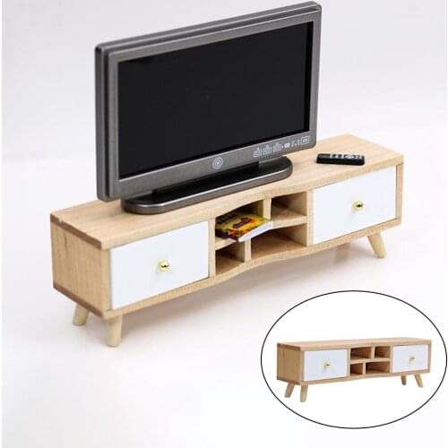 1/12 Log Color TV Cabinet Living Room Decor Simulation Furniture Model