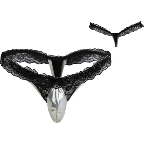 Mens Gay Male Sexy Patent Leather Lingerie Panties Lace Jockstraps Bulge Pouch Briefs Thong G-string Underwear Underpants