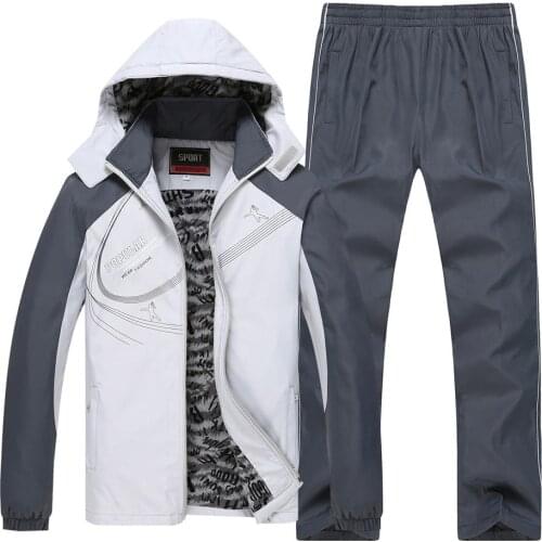 Tracksuit Men Velvet Fur Winter Jacket+pants Two Piece Clothing Set Hooded Sportswear Sweatpants Track Suit Men Jogging Homme