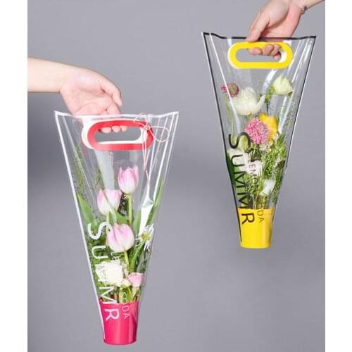 New Rainbow Transparent Flower Packing Box Pvc Flower Bouquet Bagging Florist Decoration Handmade Bouquet Basket Valentine Gift