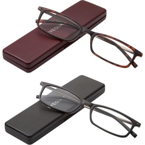 2Pairs Reading Glasses with Portable Case Slim Mini Pocket Readers for Women Men