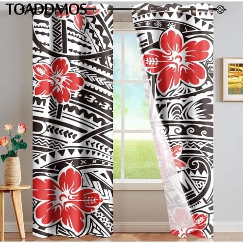 TOADDMOS Polynesian Hibiscus Print Window Curtains Living Room Premium Bedroom Curtain Sunblinds for Adults Kids Home Decoration