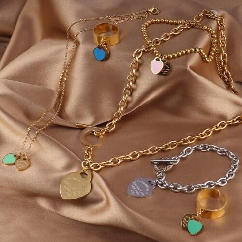 Women’s Stainless Steel Necklaces Forever Love Heart Pendant Necklace Thick Chain Necklace For Women Design Necklaces Jewelry