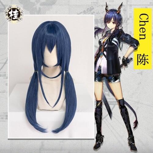 Anime Arknights Cosplay Wig /chen Sir Wigs Costume Props Blue Double Ponytails Synthetic Hair +Wig Cap