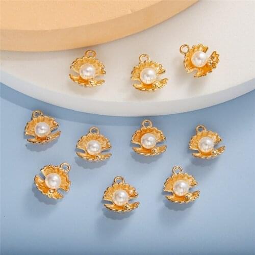 NEW 10pcs/lot Pearl Shell Gold Color Charms Pendants DIY Necklace For Women Girls Jewelry Making Accessories