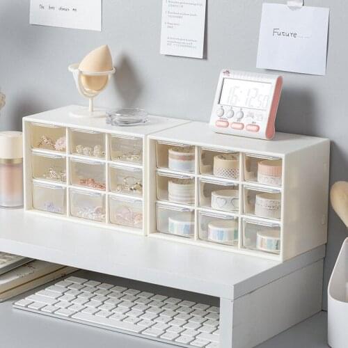 Transparent Storage Box Nine Square Grid Jewelry Cosmetic Organizer Drawer Storage Boxs Dormitory Desktop Stationery Organizers