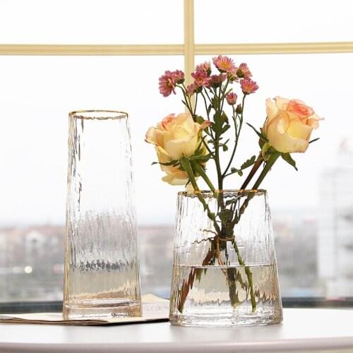 Nordic Light Luxury Glass Vase Transparent Living Room Flower Arrangement Lily and Dracaena Sanderiana Rose Flower Vase Table