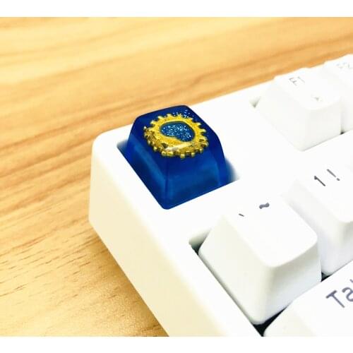 Heart Of Ocean Handmade Thick Resin Keycap Heart-shaped Keycaps Blue & Gold Backlit Key Cap For Cherry MX Mechanical Keyboard