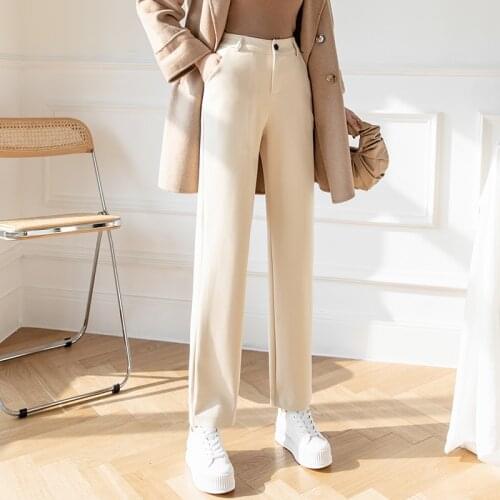 Wool Wide Leg Pants Women Winter Autumn High Waist Solid Loose Trousers Black Thick Casual OL Blazer Pants Full Length P582
