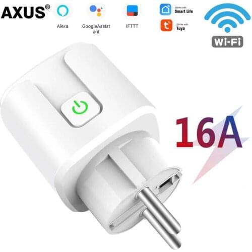 AXUS Tuya WiFi EU Smart Plug 16A 220V Adapter Wireless Remote Voice Control Power Monitor Timer Socket for Google Home Alexa
