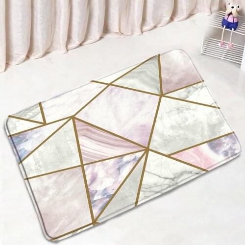 Modern Marble Printed Bathroom Mat Geometric Stripe Pattern Non-Slip Rugs Flannel Home Decor Bath Kitchen Doorway Aisle Carpet