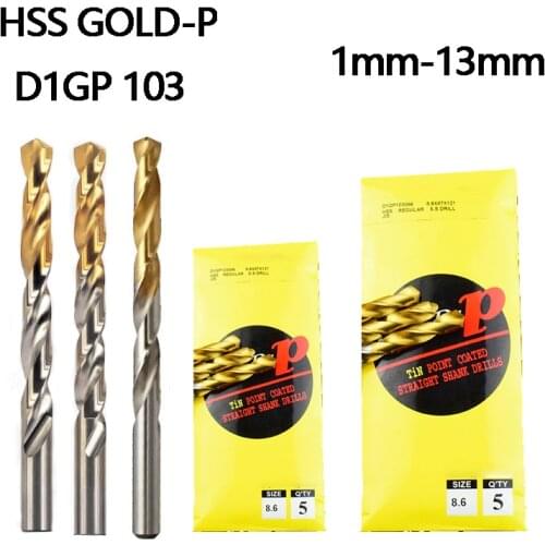 HSS Straight Shank Gold-P Coated Bit D1GP 103 100% Original 5Pcs 10Pcs 1mm-13mm Processing Steel Cast Steel Alloys Etc