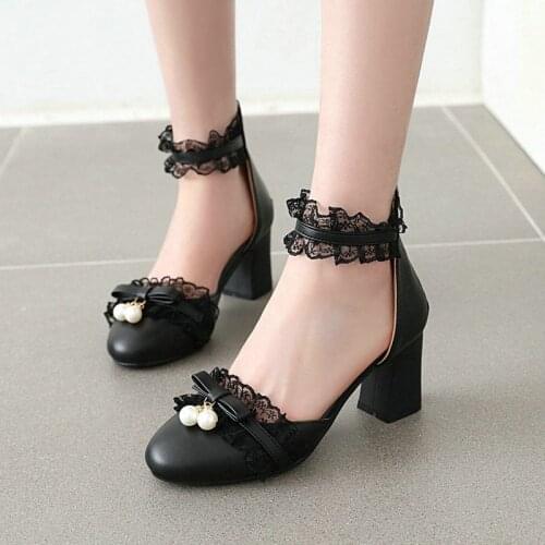 IPPEUM Princess Lolita Girls Mary Janes Shoes Women Sweet Party Dress Cosplay Wedding Pumps Chunky Med Heels