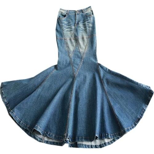 Spring autumn long skirts womens vintage jeans skirts slim skirts stretch cowboy blue denim skirts