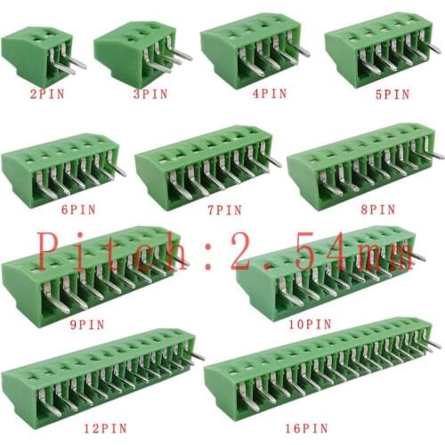 2.54mm/0.1" Pitch PCB Screw Terminal Block Connector 2P 3P 4P 5P 6P 7P 8P 9P 10P 12P 16Pin Terminals 150V 6A for 26-18AWG Cable