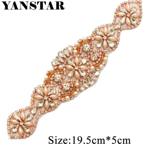 YANSTAR 5PCS Wholesale Rose Gold Crystal Rhinestone Applique With Protein Beads For Wedding Dress Belts YS888