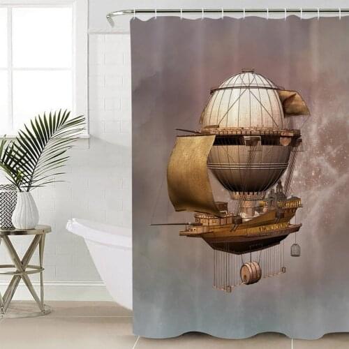 Steampunk Airship Retro Style Shower Curtain Bathroom Decorative Waterproof Polyester Fabric Curtain for Bathroom