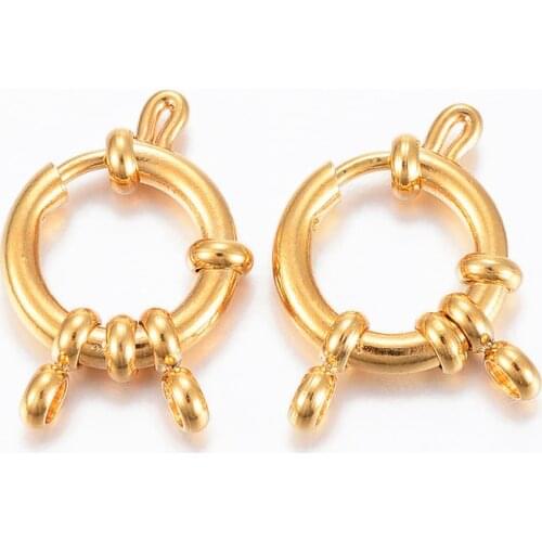 10pcs 304 Stainless Steel Ring Spring Clasps Hooks Connector for Jewelry Making DIY Bracelet Necklace 14mm Hole: 2.5mm