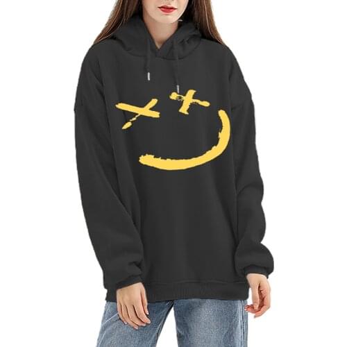 Funny Hoodies Women Drawstring Long Sleeve Hoodie Hip Hop Clothes Oversized Pullover Smile Print Spring Autumn Sweatershirt