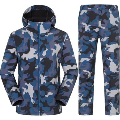 Winter Men Sets Camouflage Hiking Fleece Thermal Softshell Jacket Pants Suit Waterproof Outdoor Sports Camping Ski Trekking